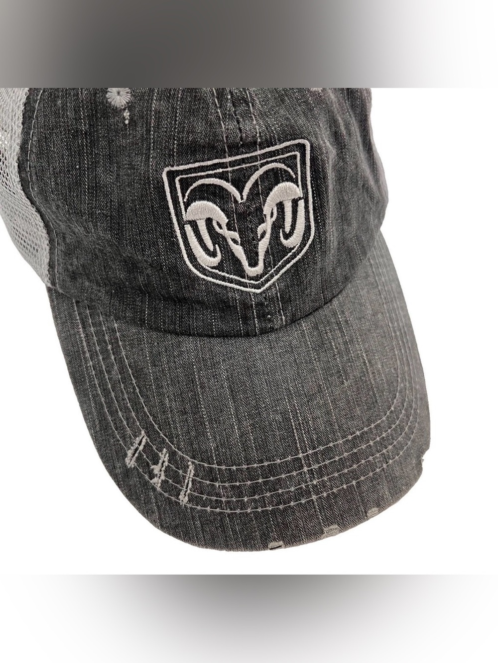 Dodge Ram Cotton Baseball Cap Hat Gray Distressed Mesh Adjustable Strap